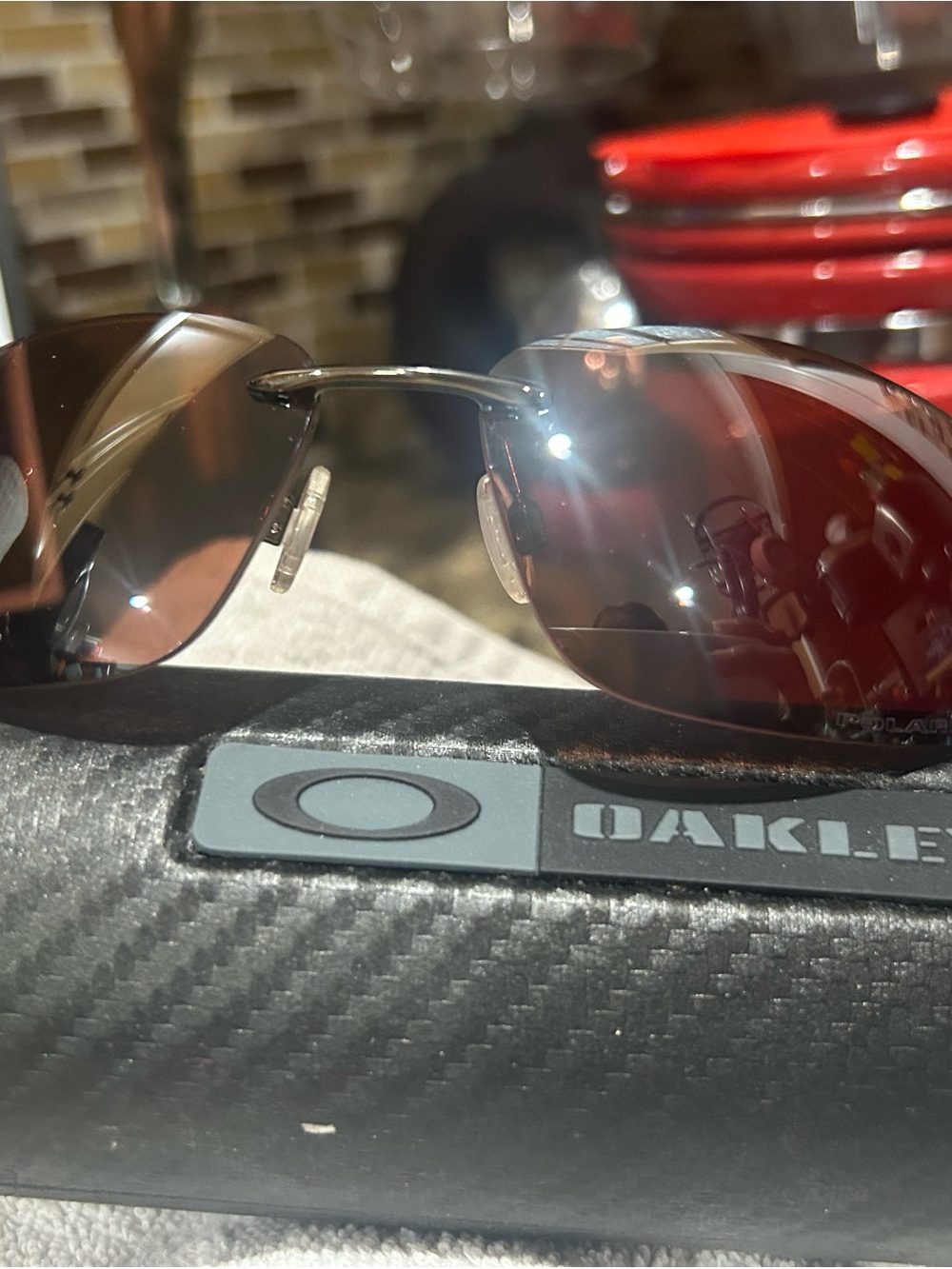 Oakley Men’s Nanowire 1.0 Sunglasses with Brown Lenses